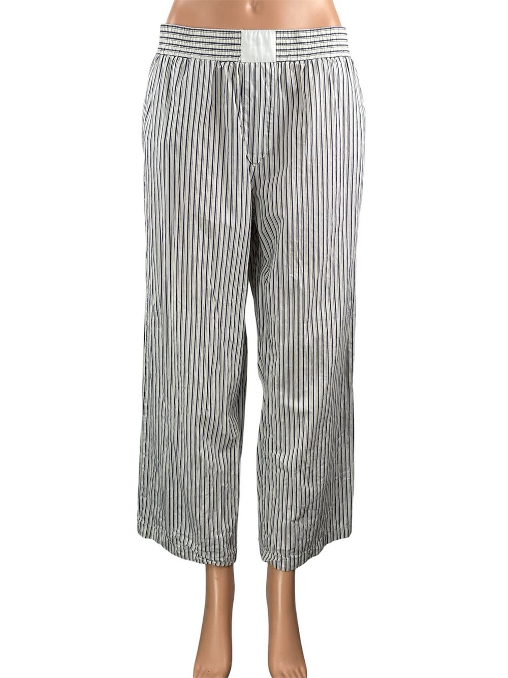 Lioness Womens White Blue Striped High Rise Baggy Wide Leg Trousers Pants Size M